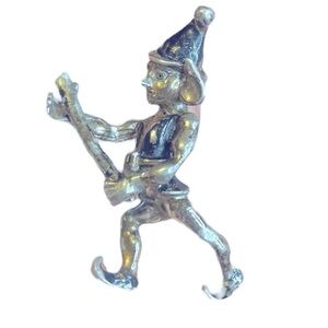 Vintage Elf Brooch, Tiny Silver Tone Lapel Pin